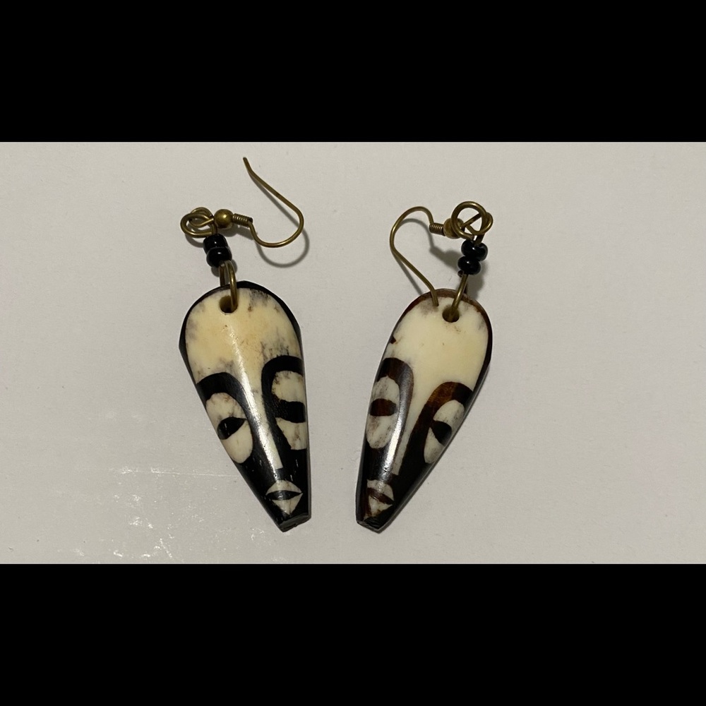 African Mask Botik Bone Earrings